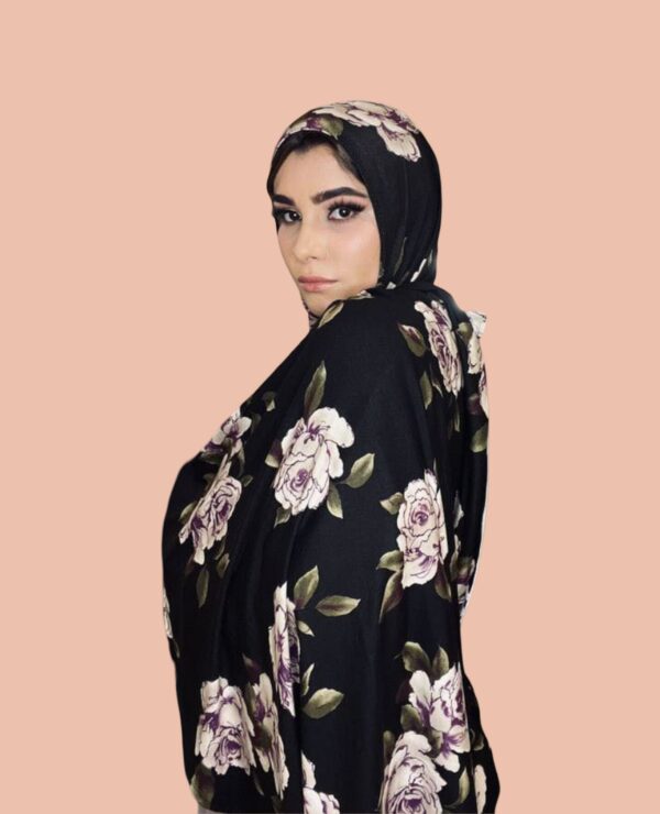 Luxe Black Rose Print Jersey Hijab - Image 3