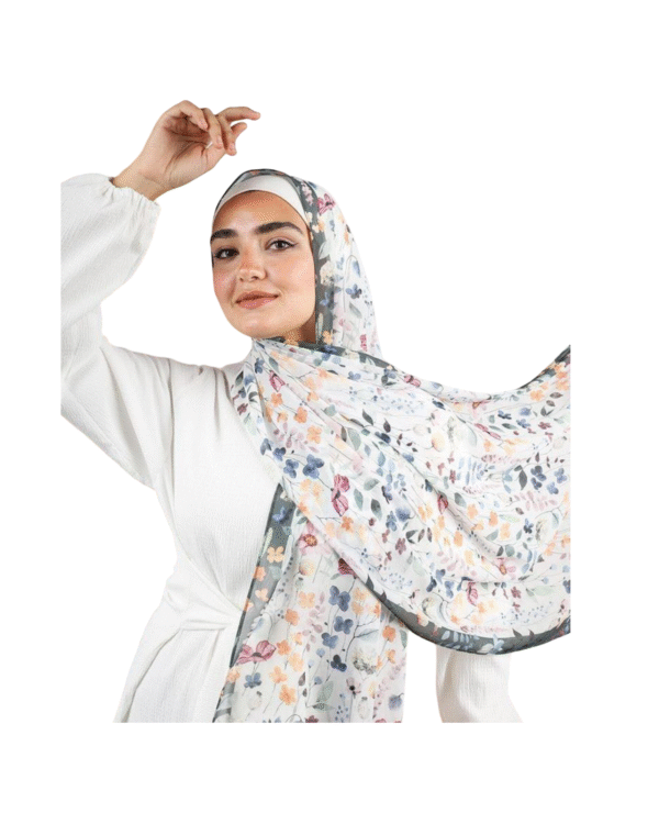 Meadow Bloom Chiffon Hijab – Soft Botanical Elegance - Image 2