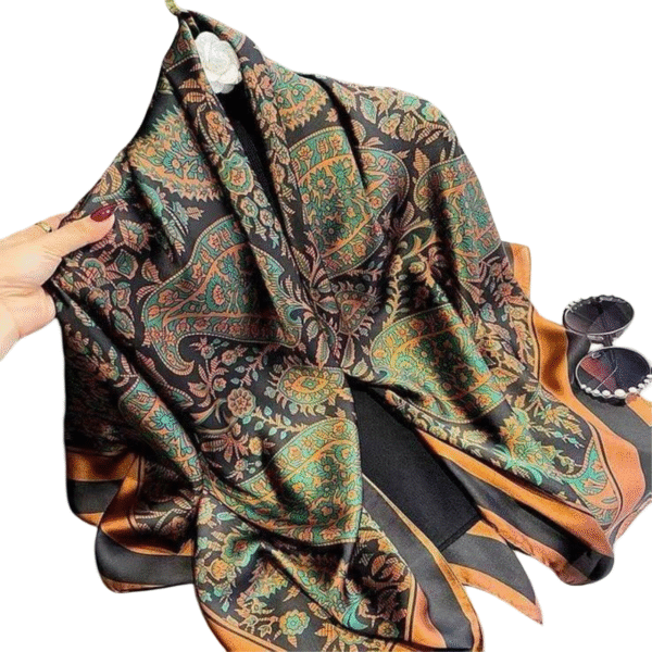 Imperial Elegance Satin Scarf – Vintage Paisley Charm - Image 2
