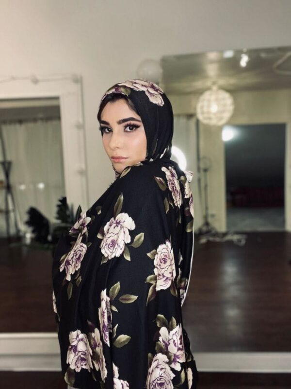 Luxe Black Rose Print Jersey Hijab