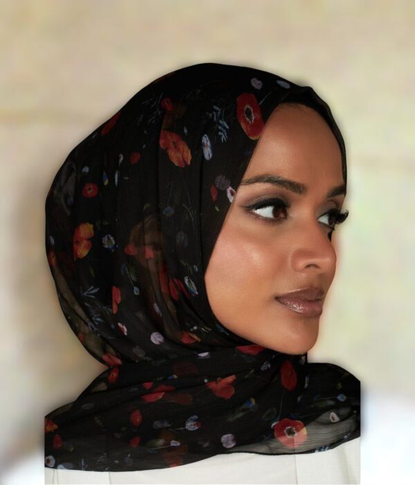 Floral Black Chiffon Hijab