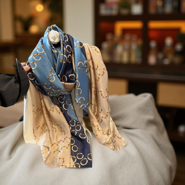 Opulence Orbit Satin Scarf – Luxe Chain-Link Elegance