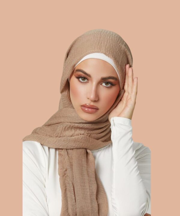 Classic Crinkle Cotton Hijab – Sand Beige - Image 3