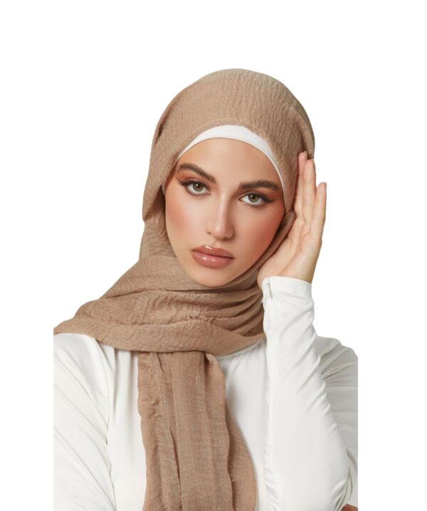 Classic Crinkle Cotton Hijab – Sand Beige - Image 2