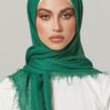 Textured Green Hijab with Frayed Edges