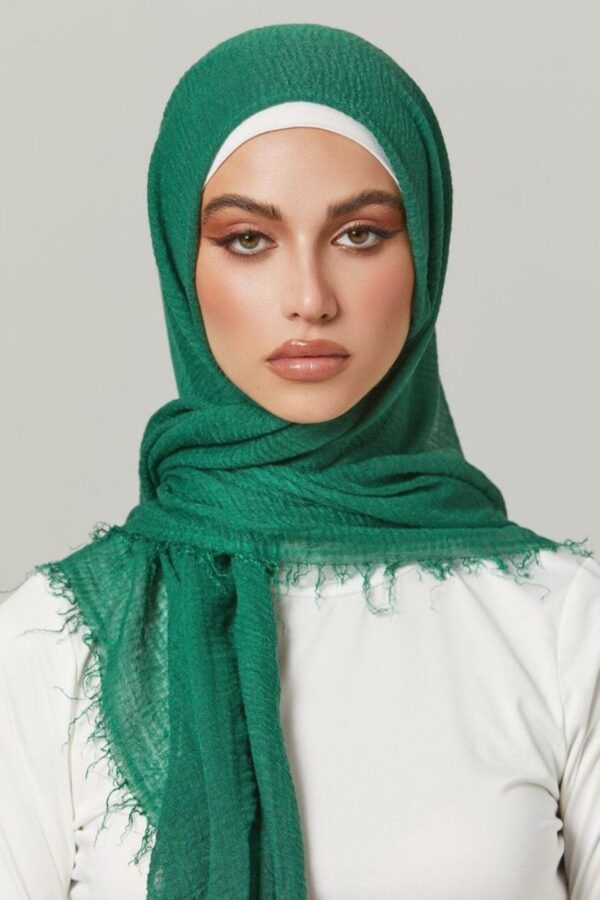 Textured Green Hijab with Frayed Edges
