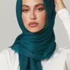 Deep Teal Textured Hijab with Raw Hem Finish