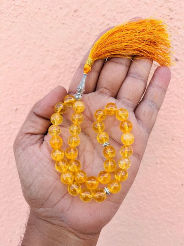 Radiant Citrine Islamic Prayer Beads (Misbah/Tasbih) – 99 Beads with Yellow Tassel - Image 2