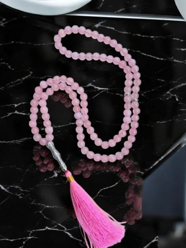 Elegant Rose Quartz Islamic Prayer Beads (Misbah/Tasbih) – 99 Beads with Pink Tassel