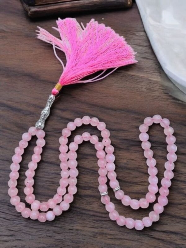 Elegant Rose Quartz Islamic Prayer Beads (Misbah/Tasbih) – 99 Beads with Pink Tassel - Image 2