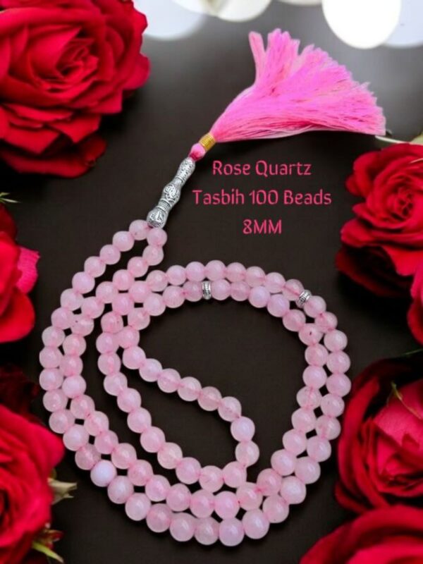 Elegant Rose Quartz Islamic Prayer Beads (Misbah/Tasbih) – 99 Beads with Pink Tassel - Image 4