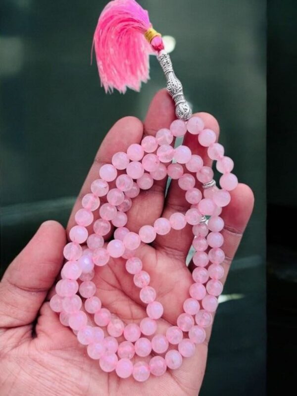 Elegant Rose Quartz Islamic Prayer Beads (Misbah/Tasbih) – 99 Beads with Pink Tassel - Image 3