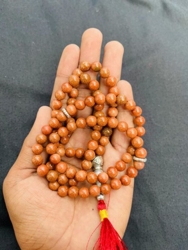 Golden Brown Sandstone Prayer Mala with Tassel – 108 Beads