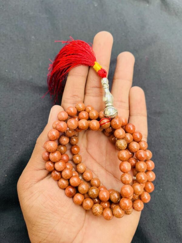Golden Brown Sandstone Prayer Mala with Tassel – 108 Beads - Image 3