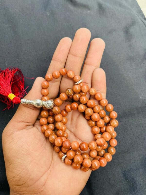 Golden Brown Sandstone Prayer Mala with Tassel – 108 Beads - Image 4