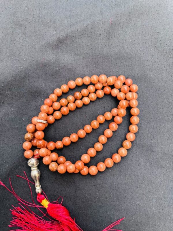 Golden Brown Sandstone Prayer Mala with Tassel – 108 Beads - Image 2