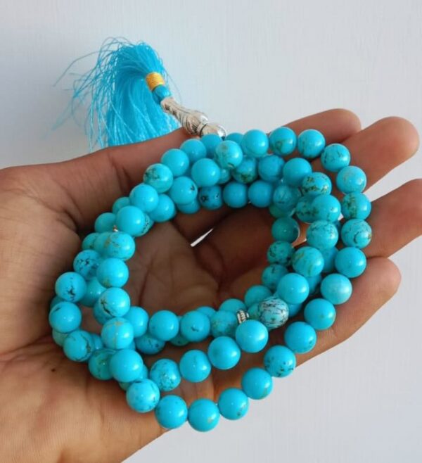 Turquoise Blue Howlite Islamic Prayer Beads (Tasbih/Misbah) – 99 Beads with Elegant Blue Tassel - Image 2