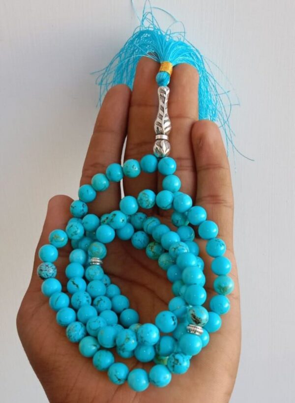 Turquoise Blue Howlite Islamic Prayer Beads (Tasbih/Misbah) – 99 Beads with Elegant Blue Tassel