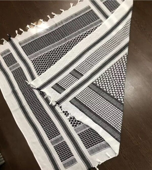 White & Black Keffiyeh – Heritage Woven Scarf - Image 3