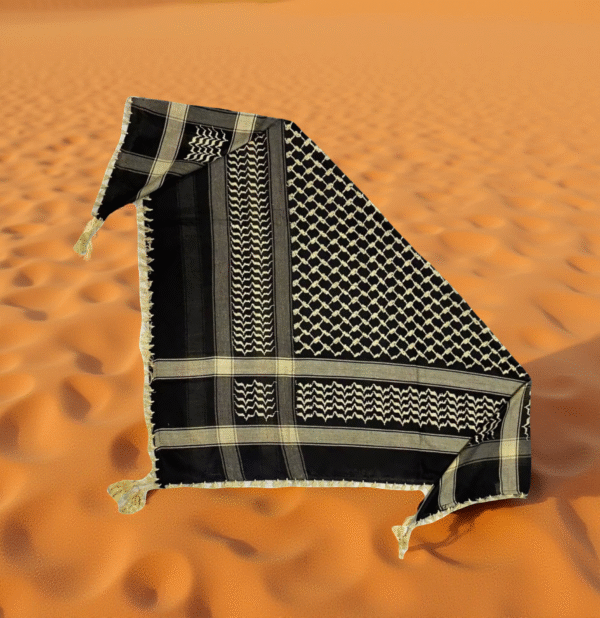 Heritage Keffiyeh – Black with Beige Embroidery