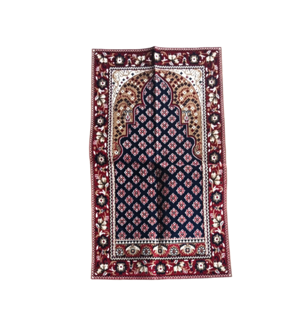 Royal Velvet Janamaz – Classic Mihrab Design (Navy & Maroon) - Image 2