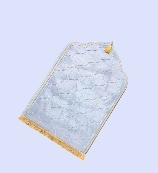Elegant Sky Blue Quilted Prayer Mat with Gold Tassel - Image 3