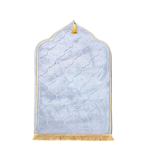 Elegant Sky Blue Quilted Prayer Mat with Gold Tassel - Image 2