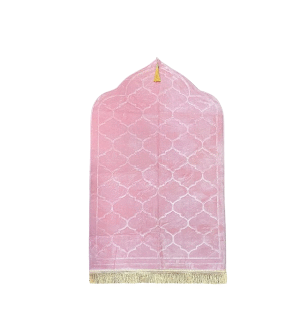 Premium Turkish Velvet Prayer Mat – Pink with Geometric Pattern - Image 2