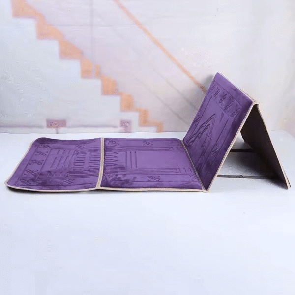 Foldable Turkish Velvet Janamaz with Backrest – Deep Purple