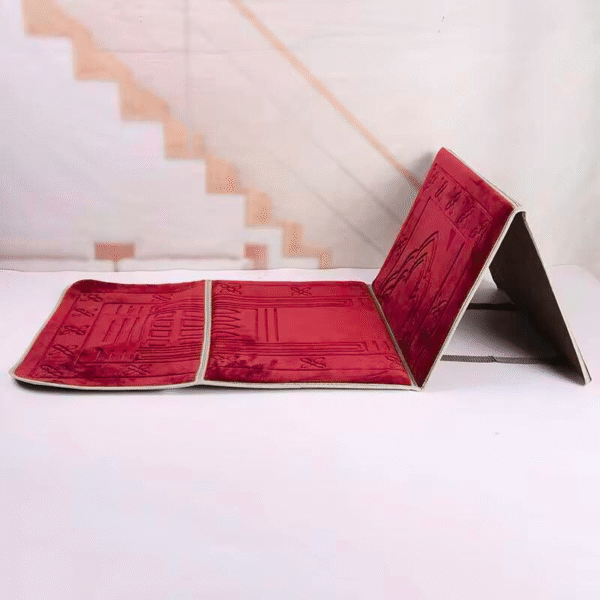 Foldable Padded Prayer Mat with Backrest – Ruby Red