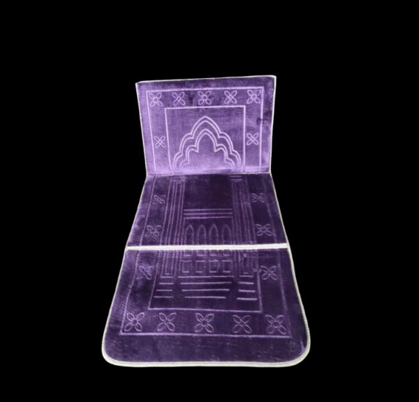 Foldable Turkish Velvet Janamaz with Backrest – Deep Purple - Image 2
