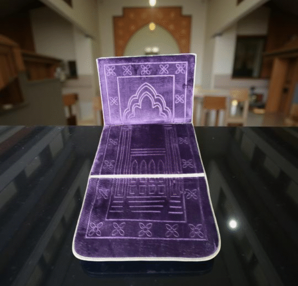 Foldable Turkish Velvet Janamaz with Backrest – Deep Purple