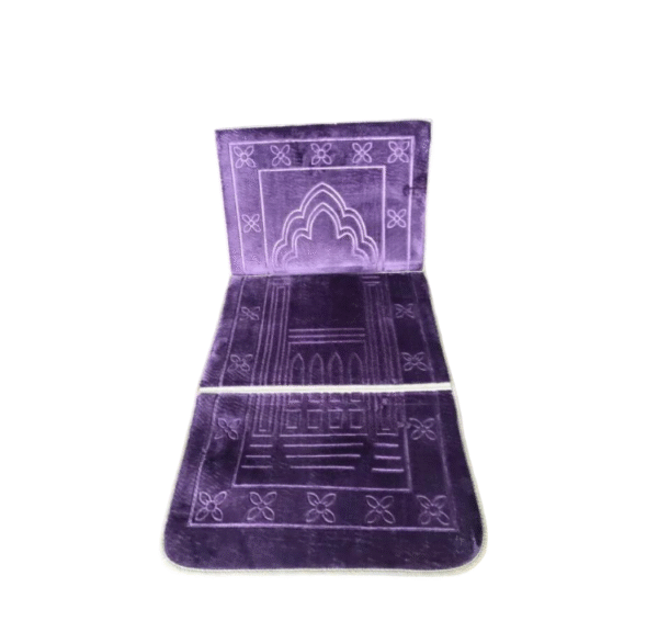Foldable Turkish Velvet Janamaz with Backrest – Deep Purple - Image 3