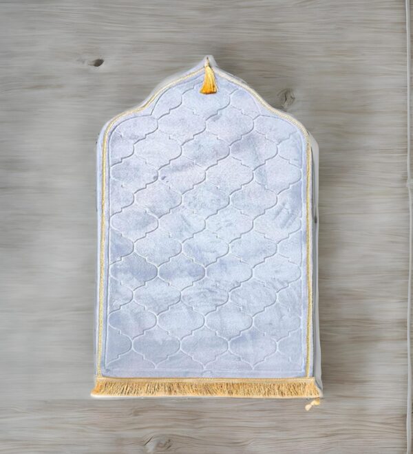 Elegant Sky Blue Quilted Prayer Mat with Gold Tassel