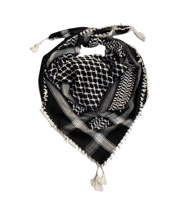Traditional Palestinian Keffiyeh – Black & White (Classic Pattern) - Image 3