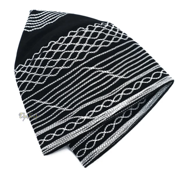 Regal Embroidered Black & White Kufi Cap - Image 4